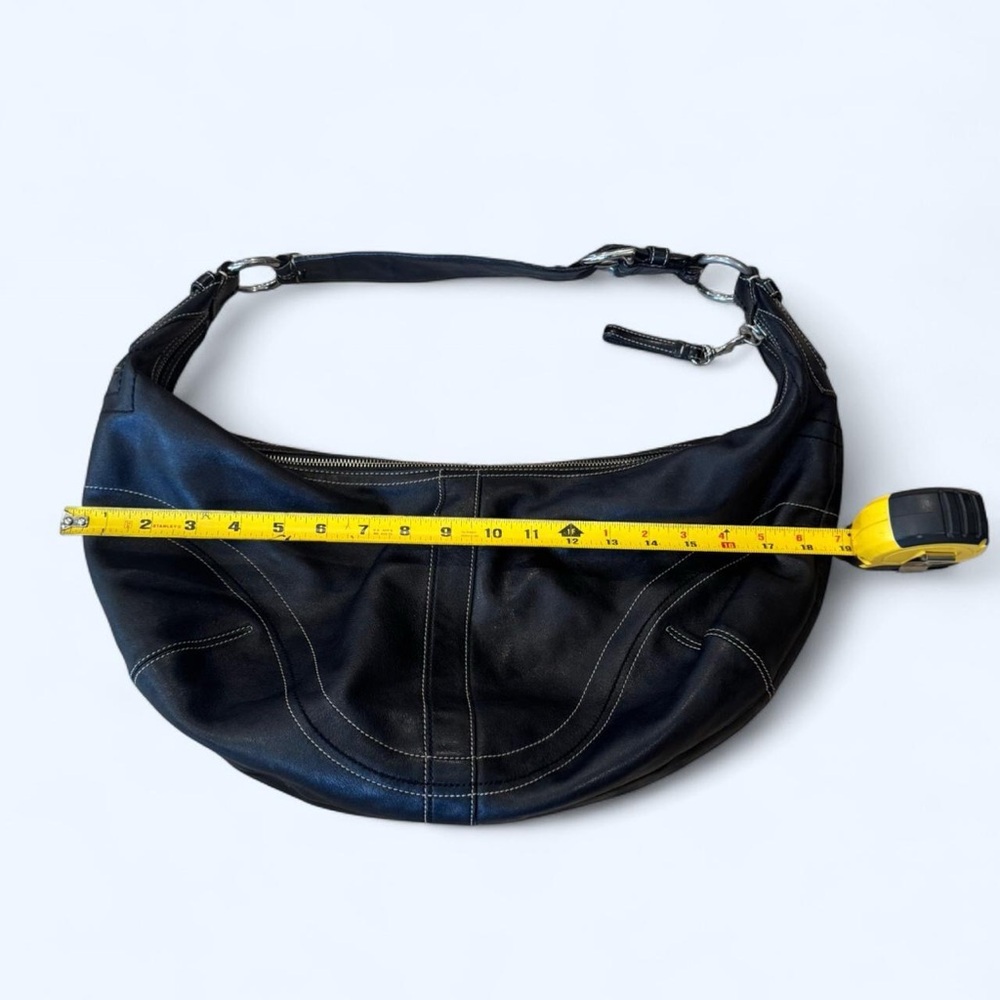 Coach Black Leather Hobo Bag with White Stitching